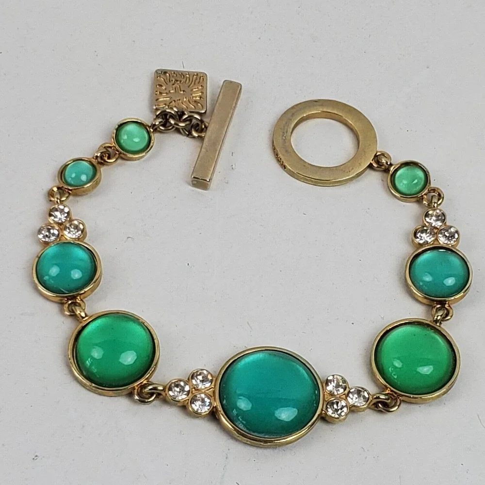 Vintage Anne Klein green, turquoise and Gold Bracelet - Picture 3 of 5